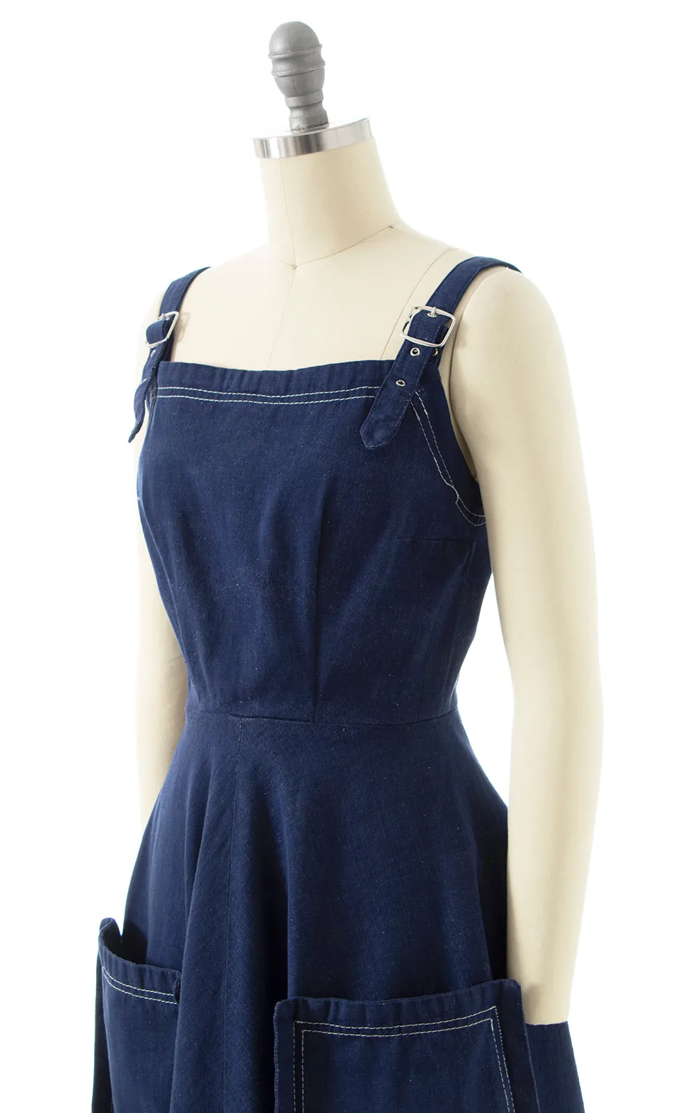 1970s Denim Overalls Dress with Giant Pockets | x-small