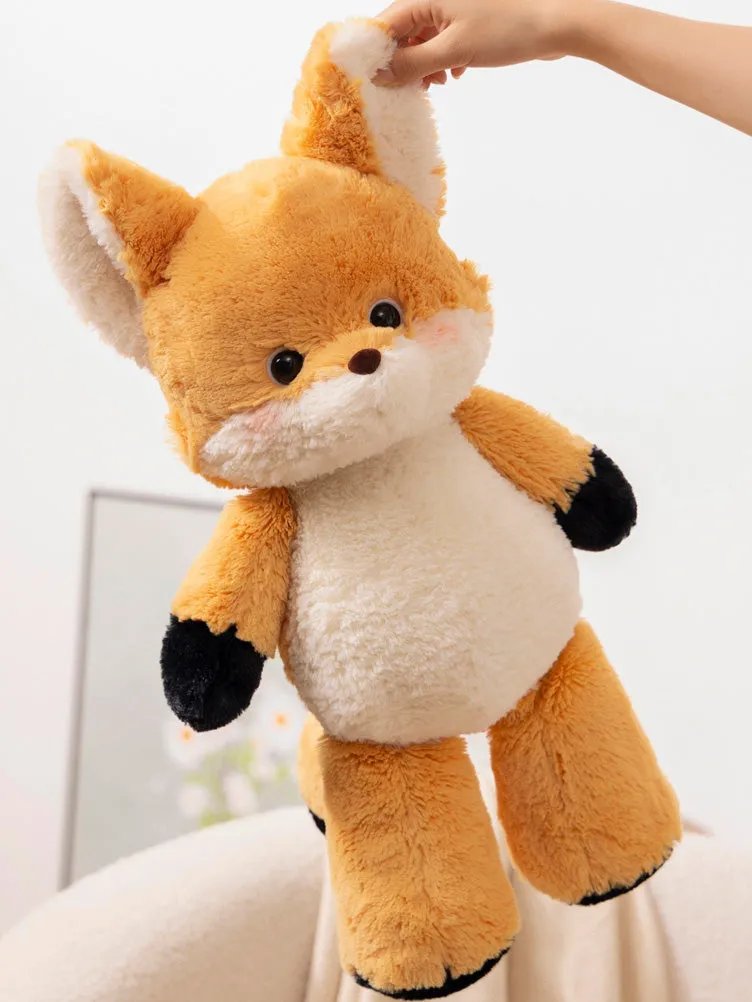 Adorable Fox and Wolf Plush Toys in Denim Overalls