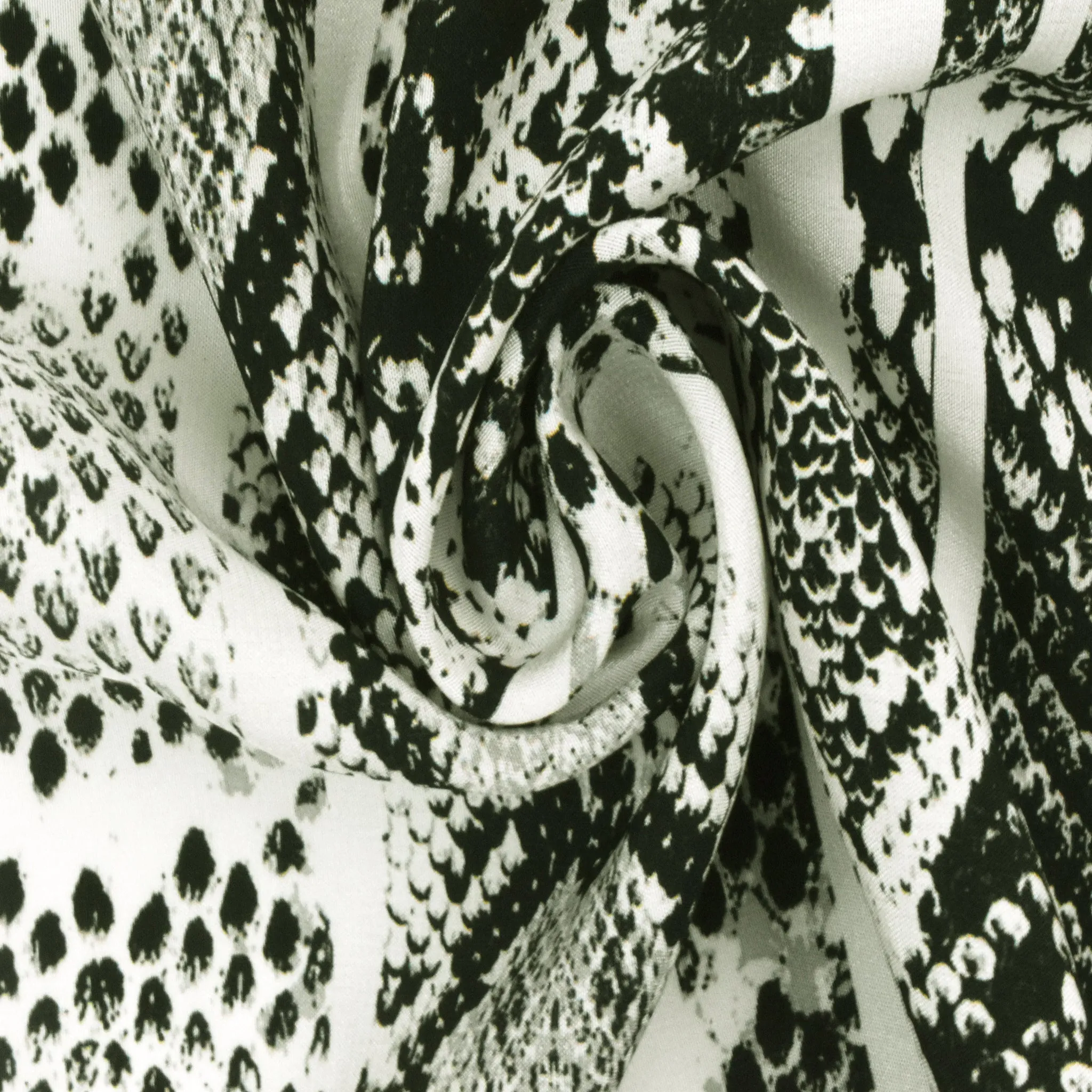 Black-Gray-Ivory Snake Striped Printed Silk Crepe De Chine Fabric