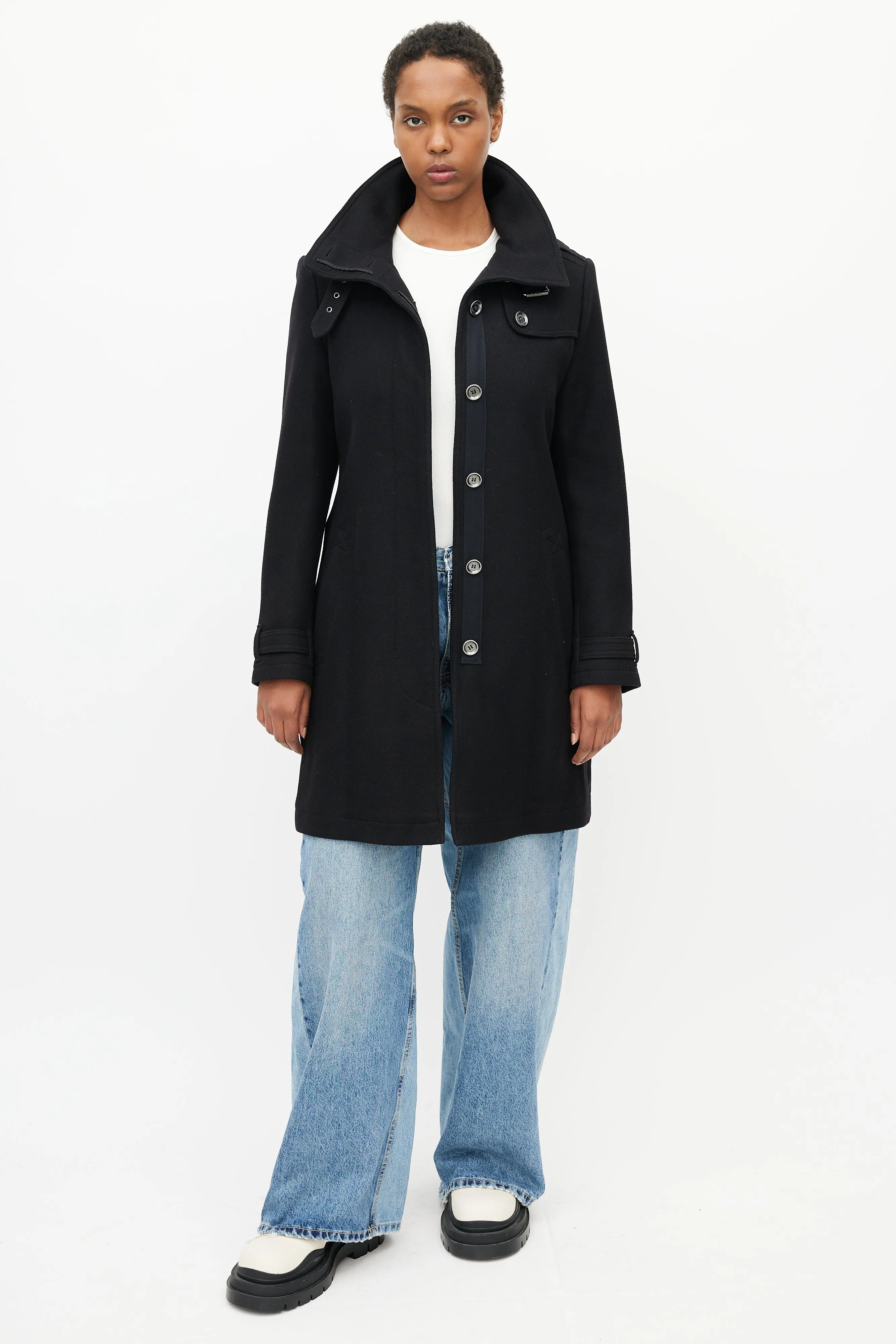 Brit Black Wool Belted Coat