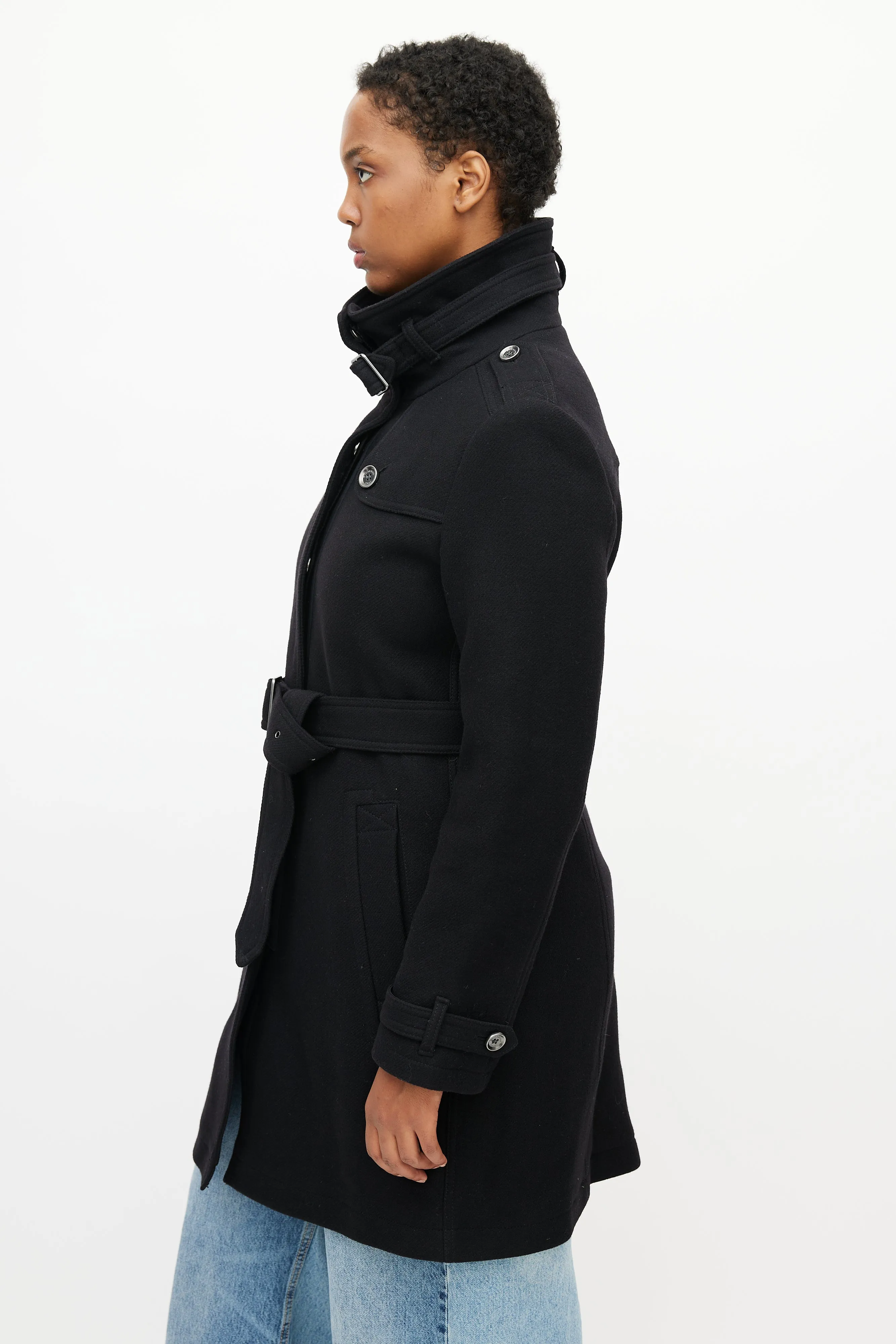 Brit Black Wool Belted Coat