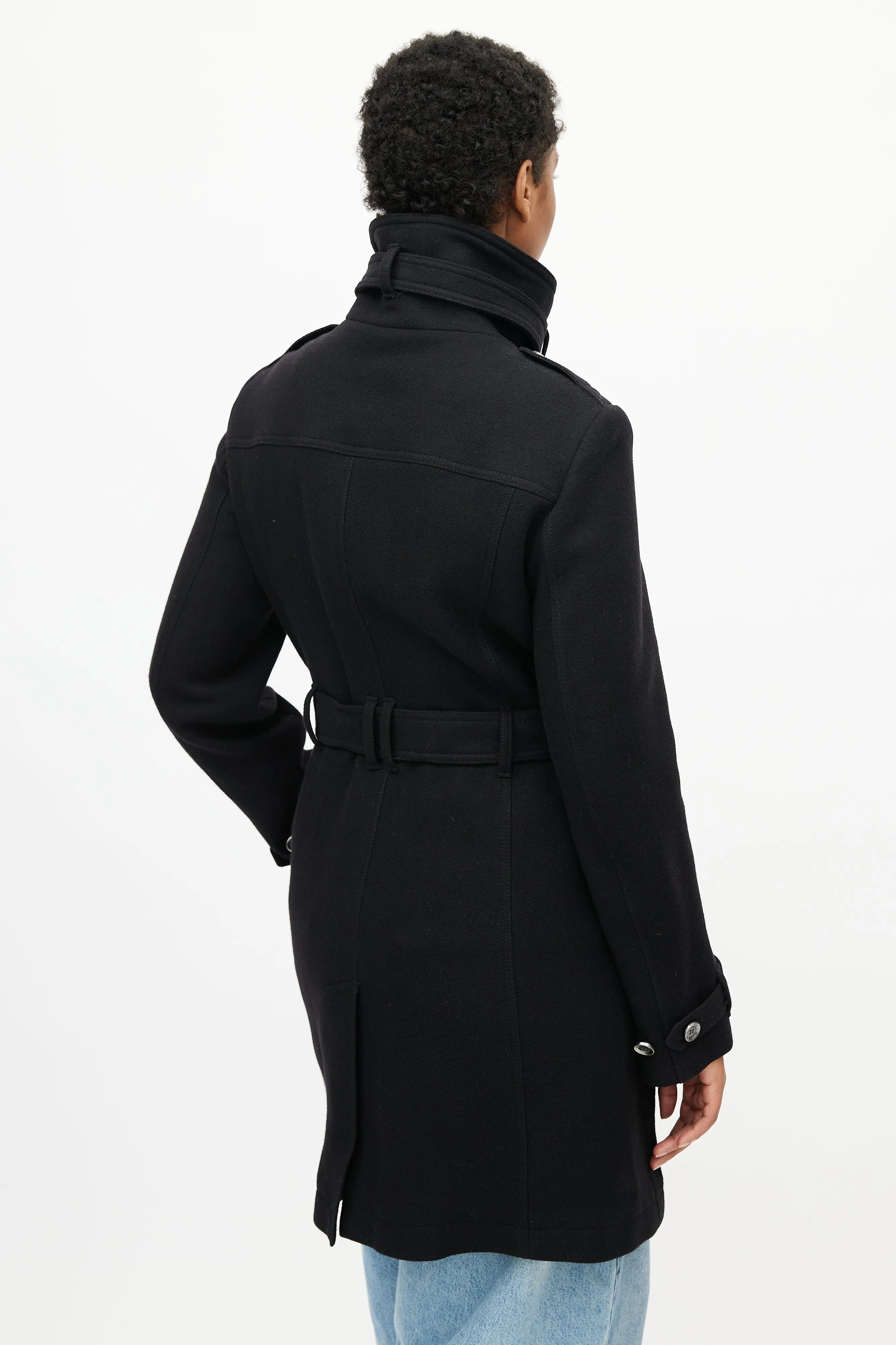 Brit Black Wool Belted Coat