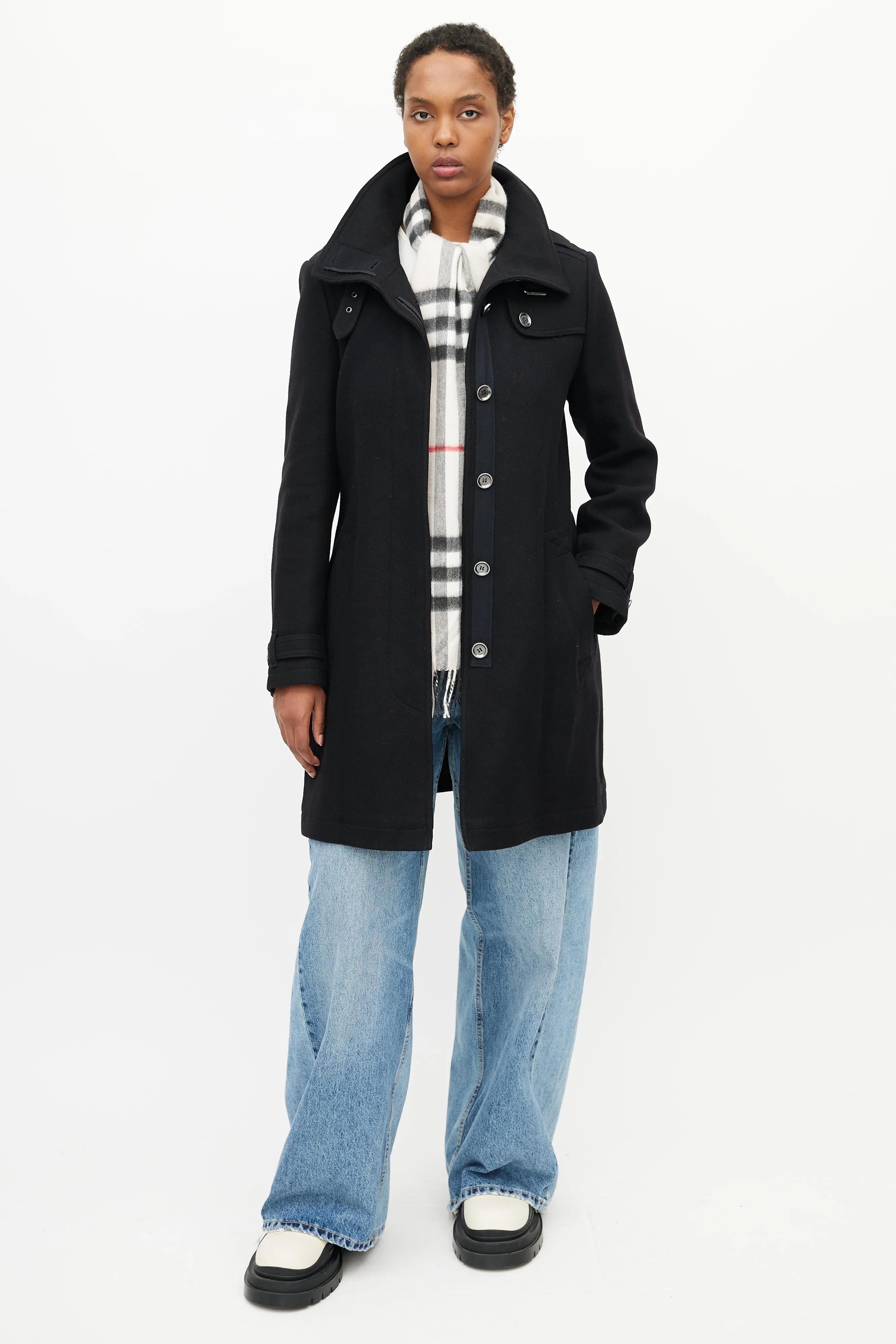 Brit Black Wool Belted Coat