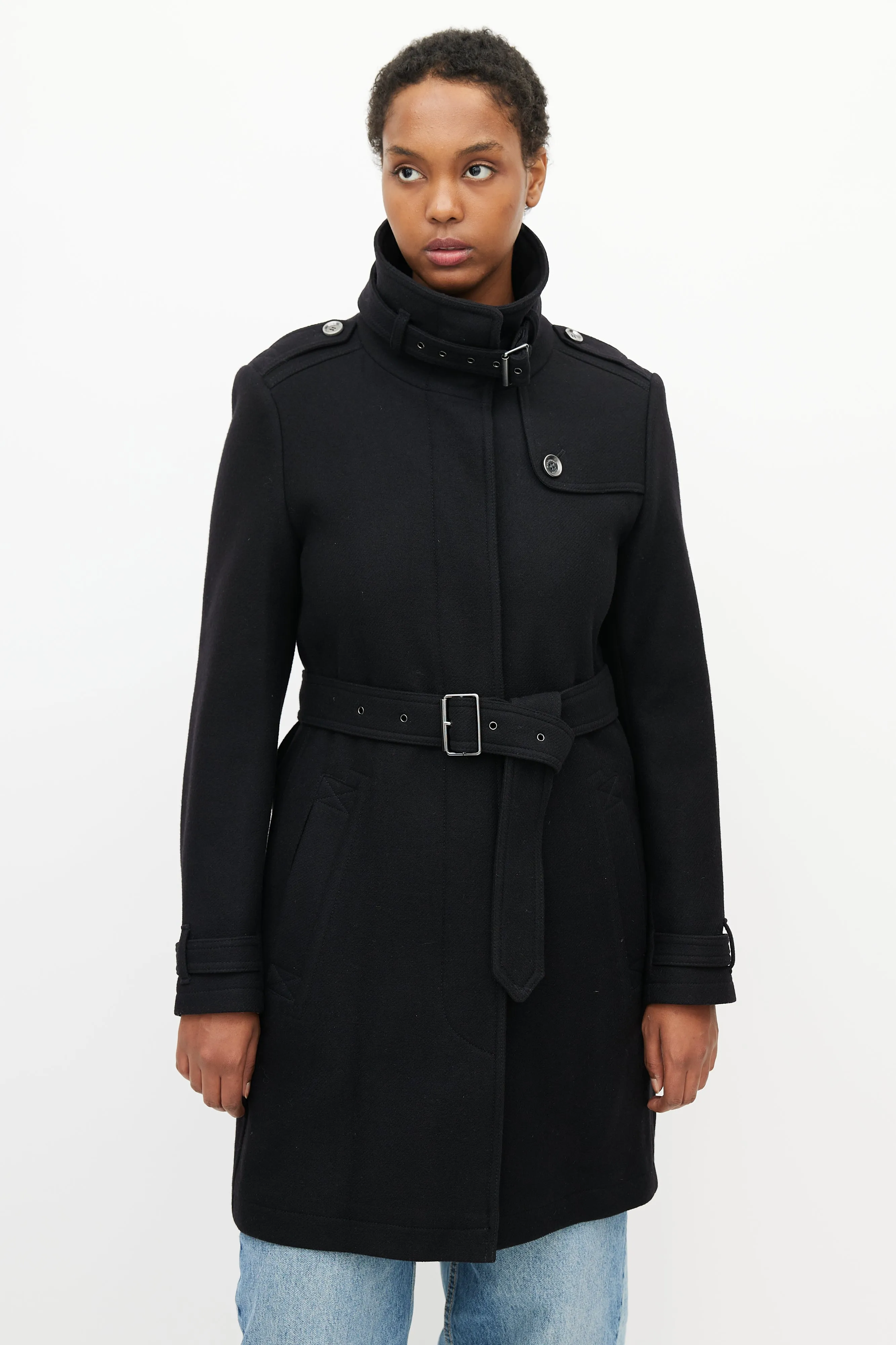 Brit Black Wool Belted Coat