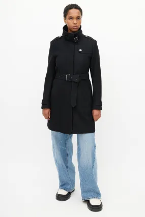 Brit Black Wool Belted Coat