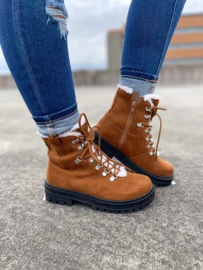 Brown Faux Fur Lace Up Boot