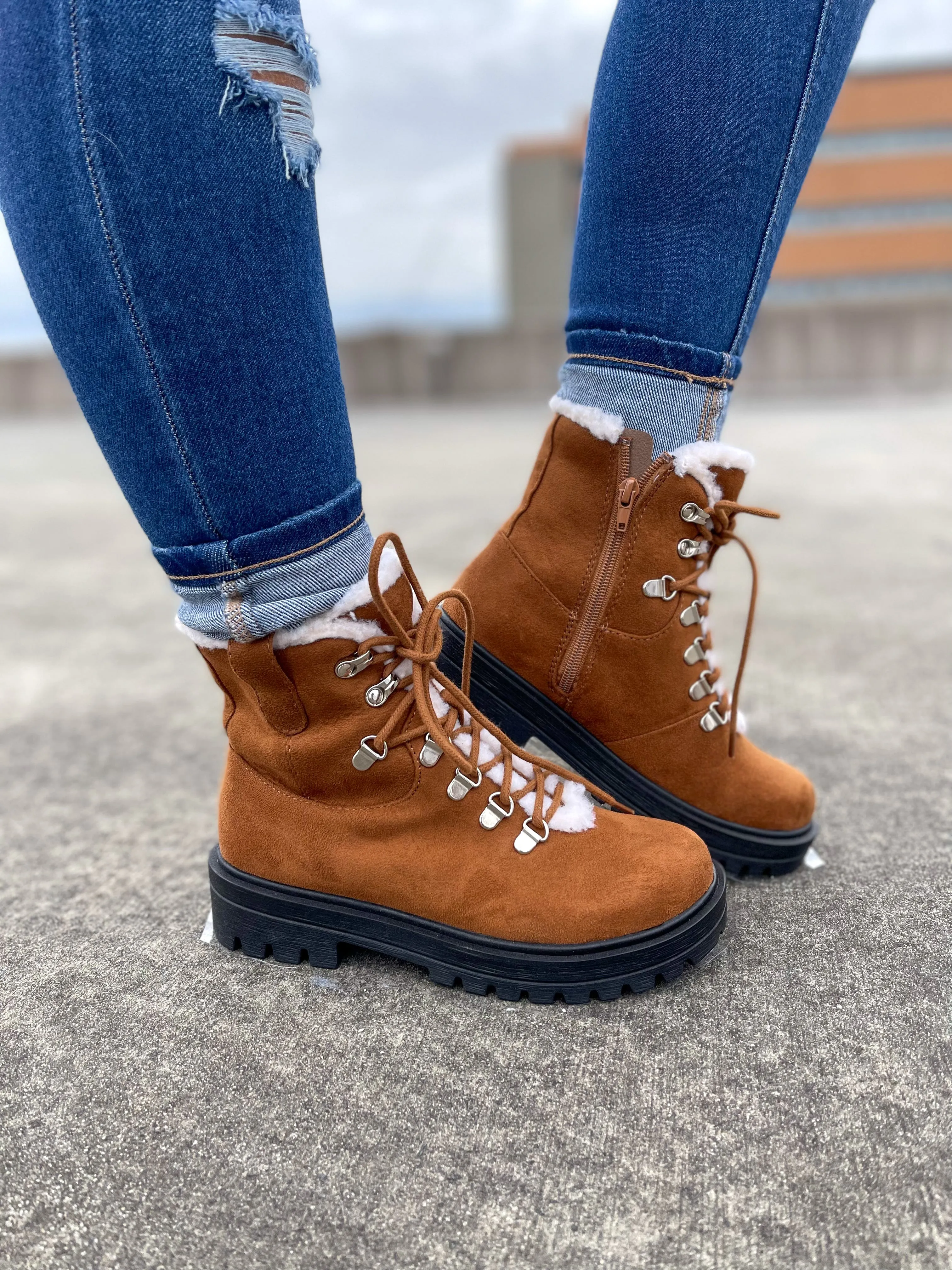 Brown Faux Fur Lace Up Boot