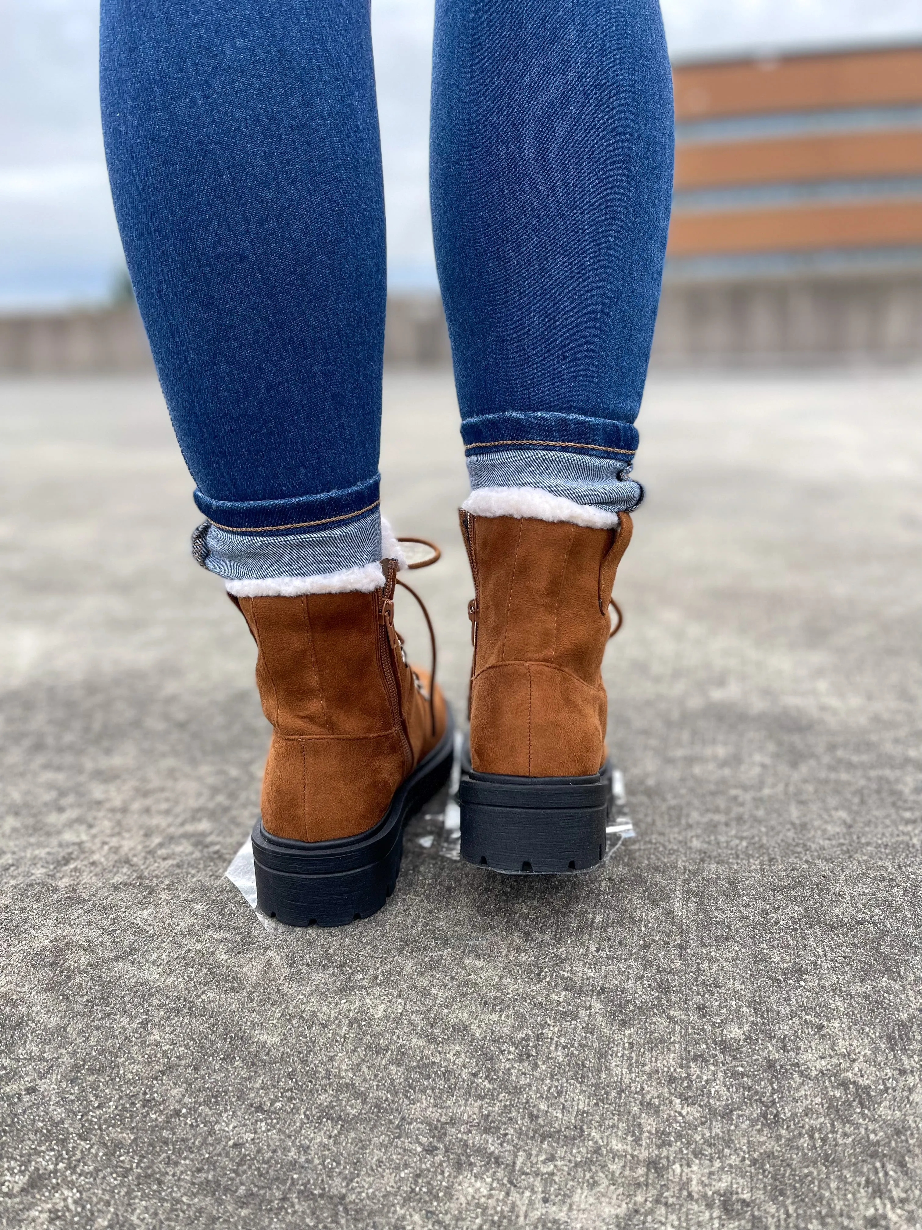 Brown Faux Fur Lace Up Boot
