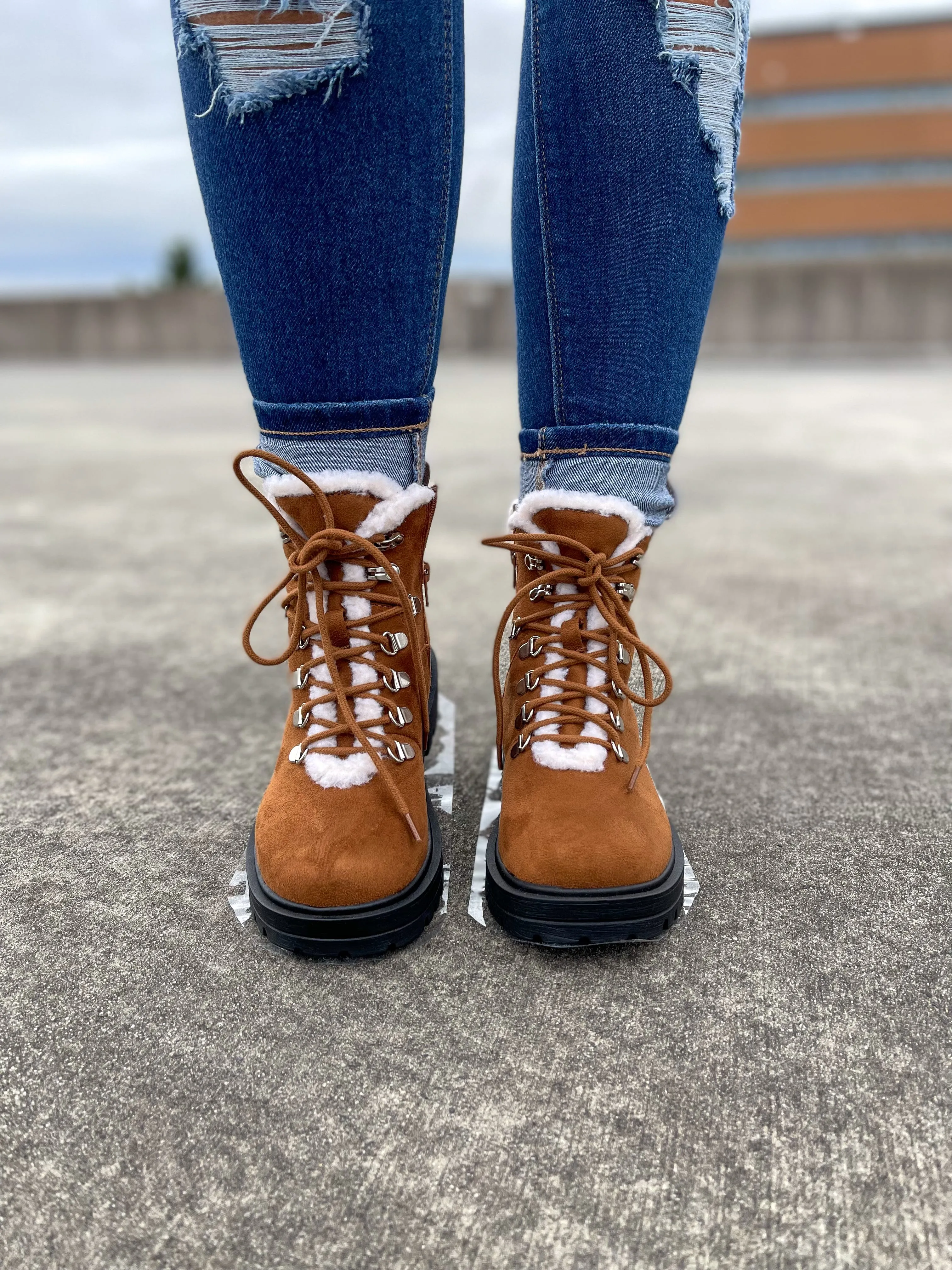 Brown Faux Fur Lace Up Boot