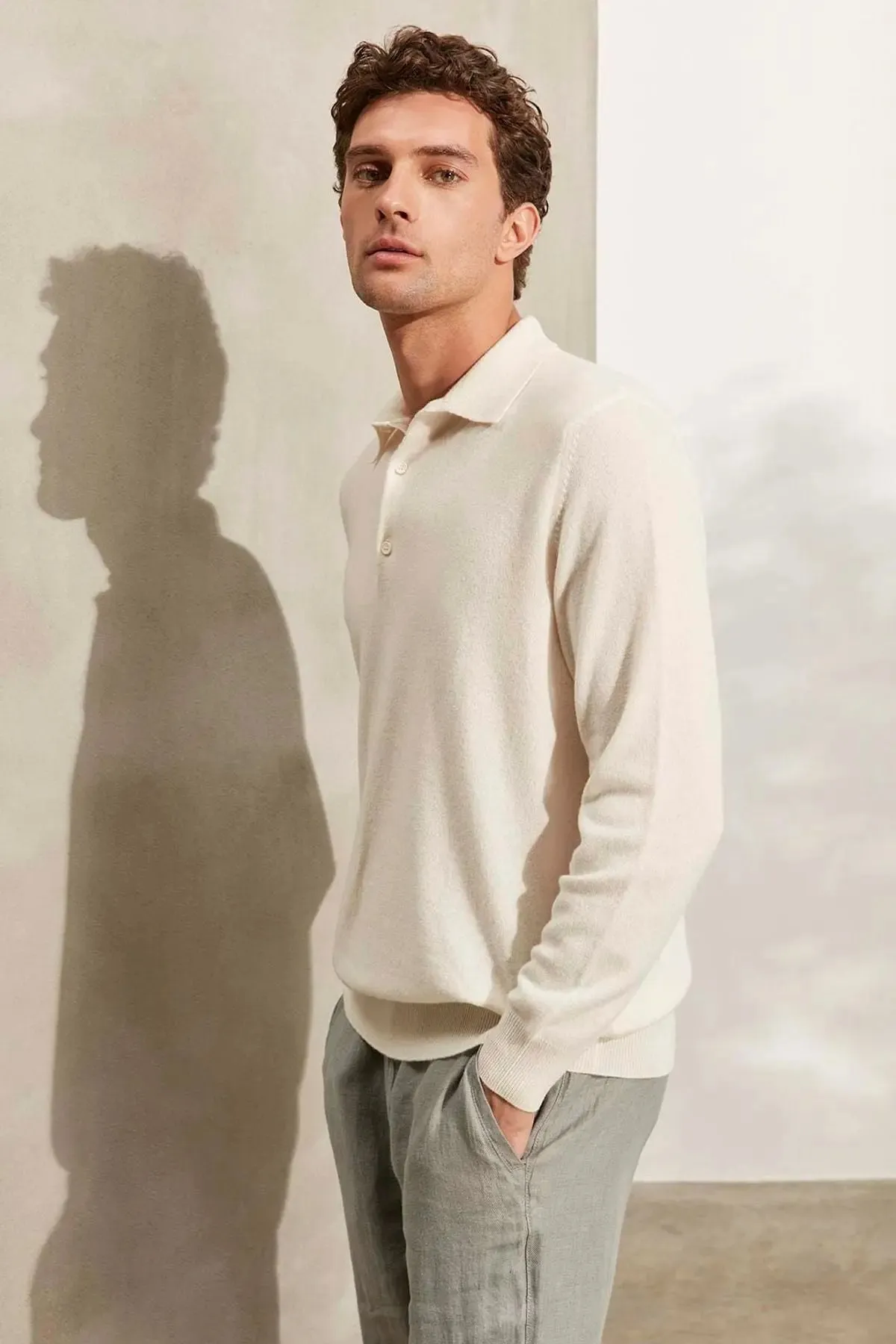 Ecru Pure Cashmere Men's Sweater