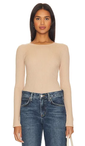 Enza Costa Silk Cashmere Rib Slim Crew in Nude