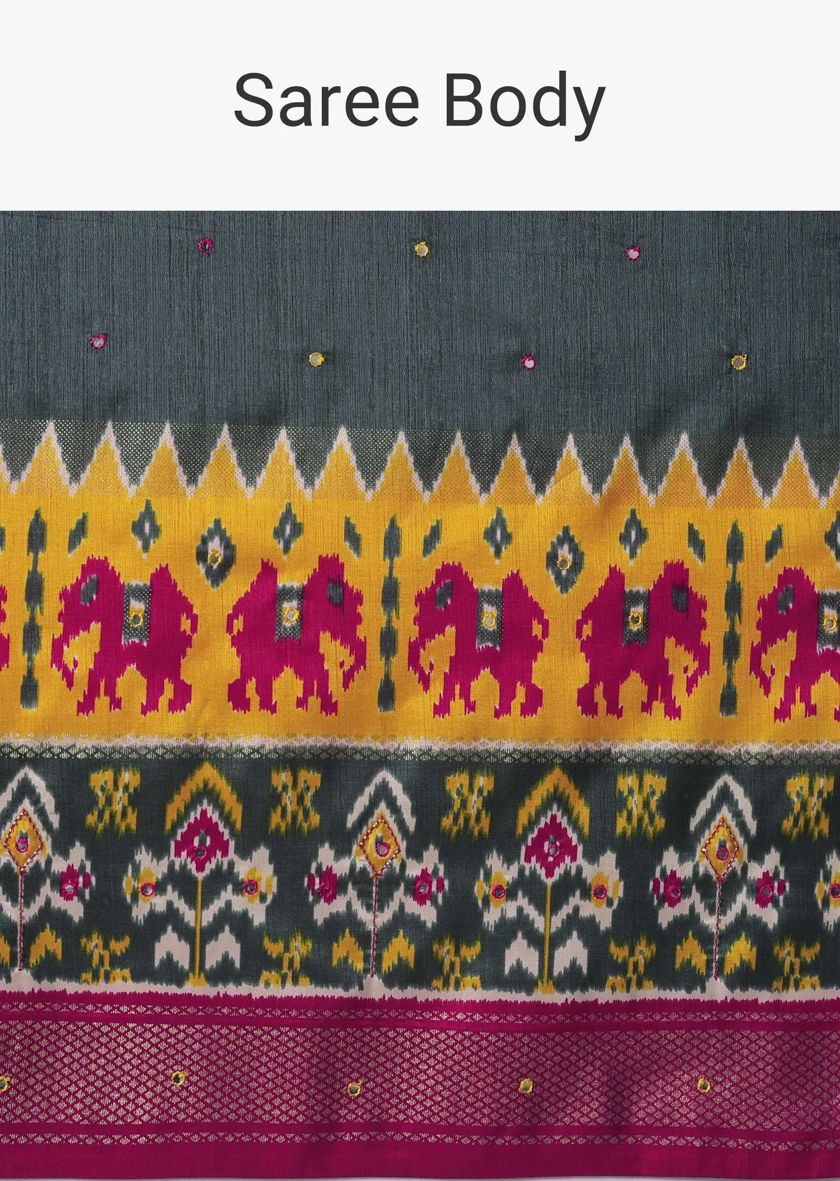 Grey Patola Printed Embroidered Festive Saree In Dola Silk