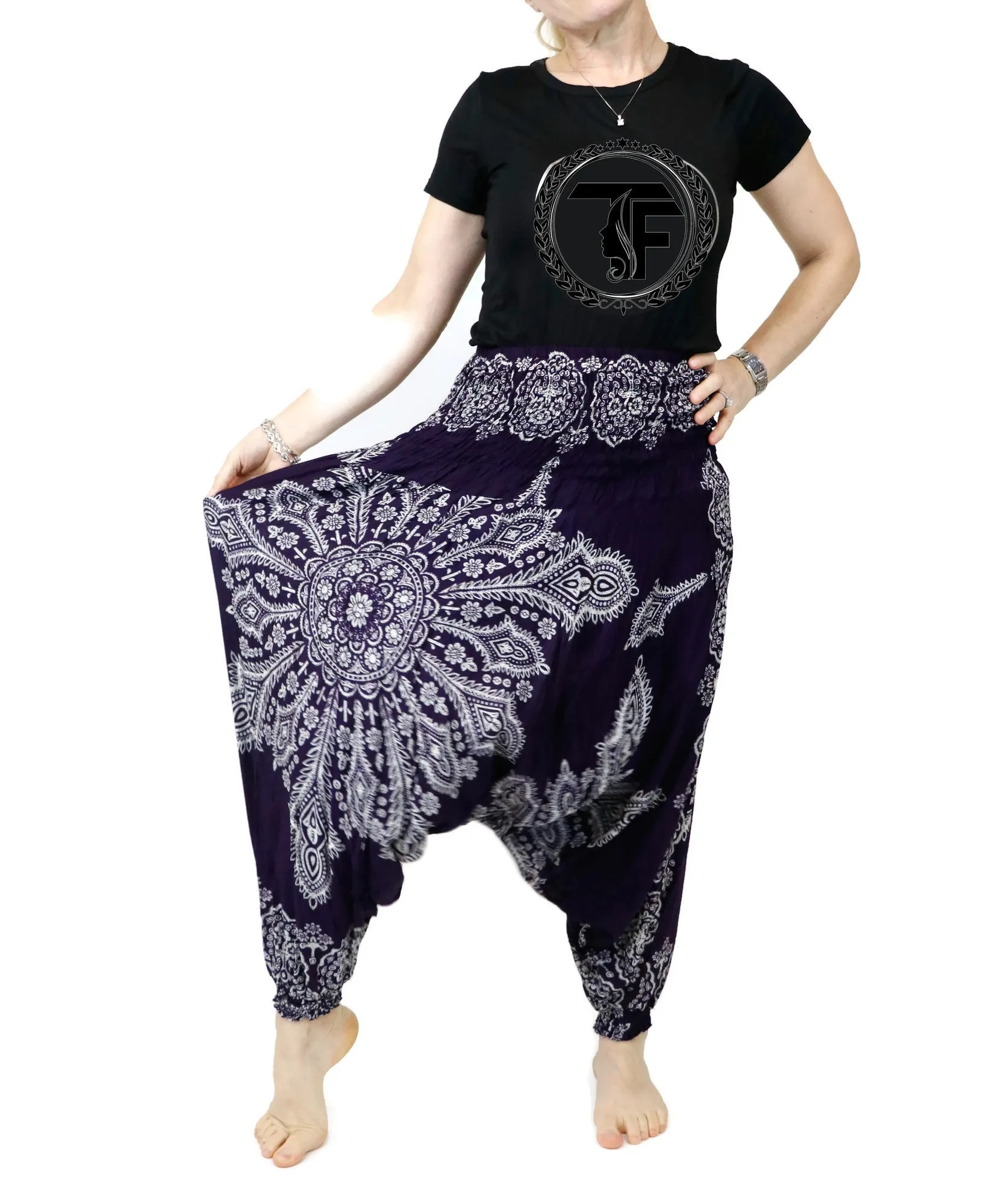 Harem Pants Mandala Floral Jumpsuits Rompers Baggy Yoga Pants Drop Crotch