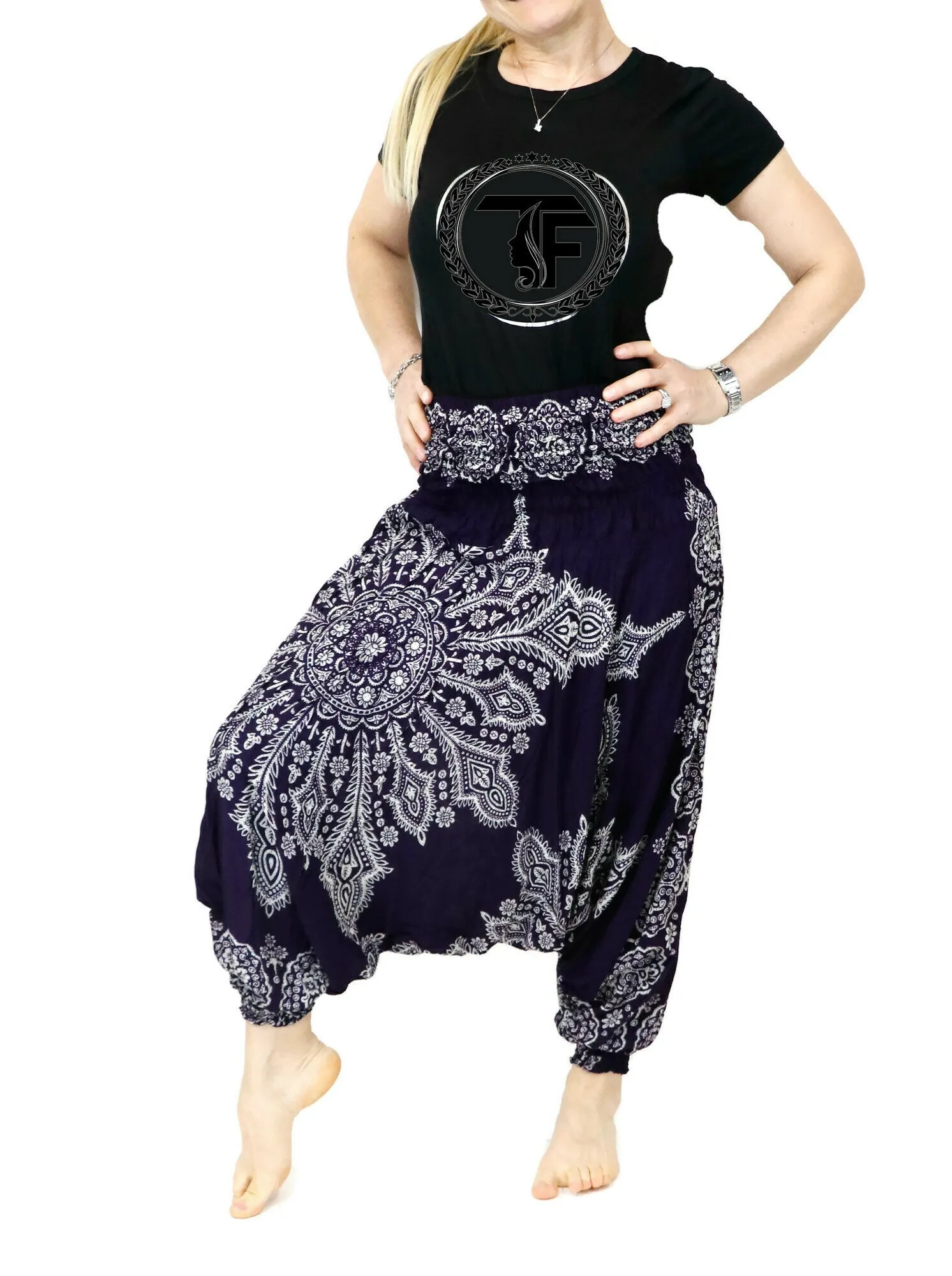 Harem Pants Mandala Floral Jumpsuits Rompers Baggy Yoga Pants Drop Crotch