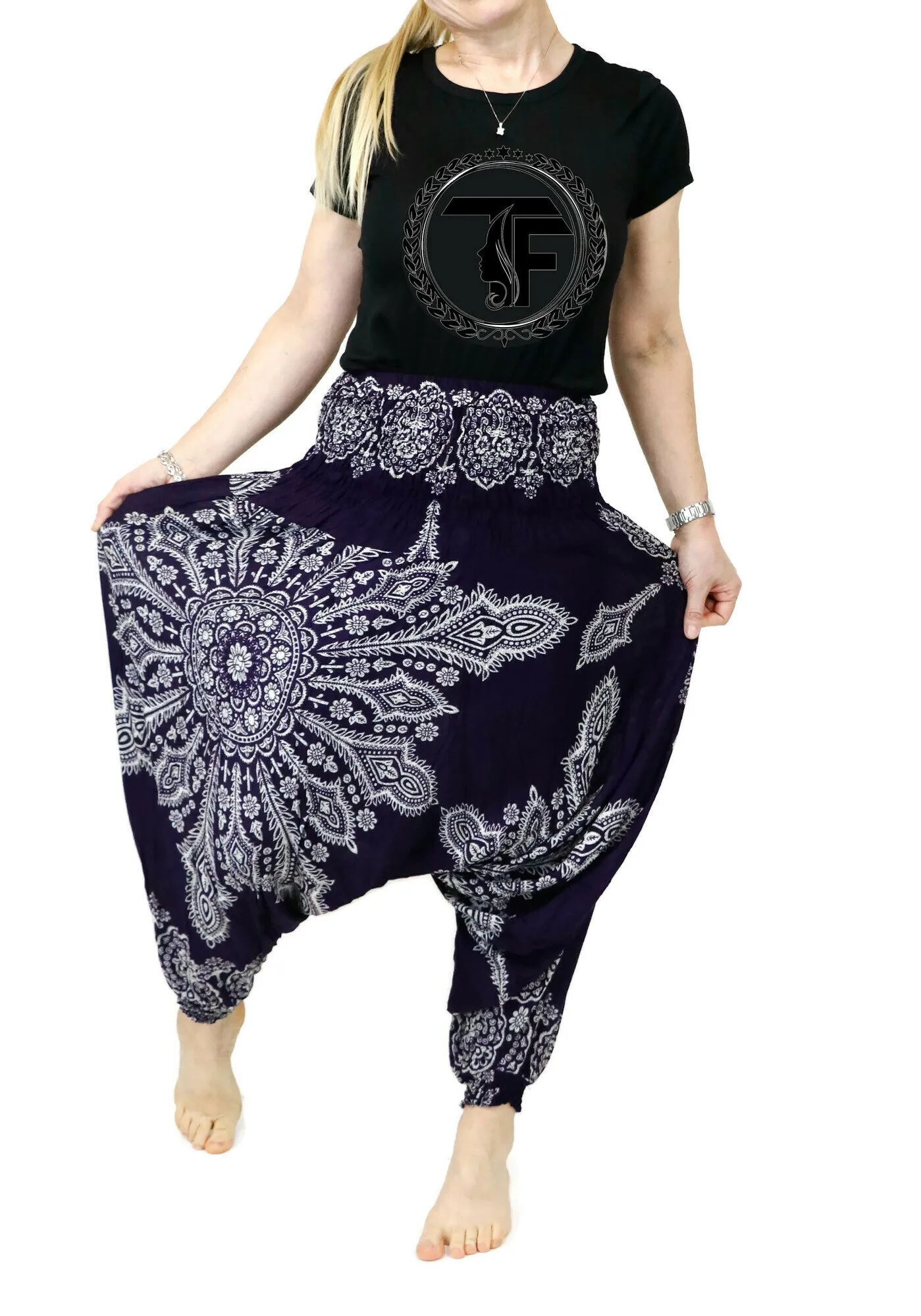 Harem Pants Mandala Floral Jumpsuits Rompers Baggy Yoga Pants Drop Crotch