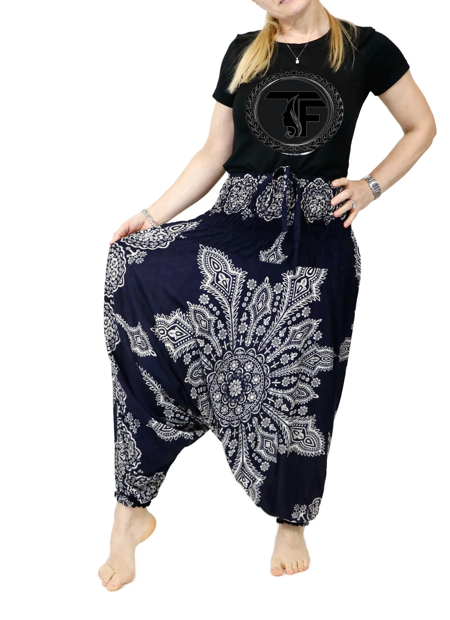 Harem Pants Mandala Floral Jumpsuits Rompers Baggy Yoga Pants Drop Crotch