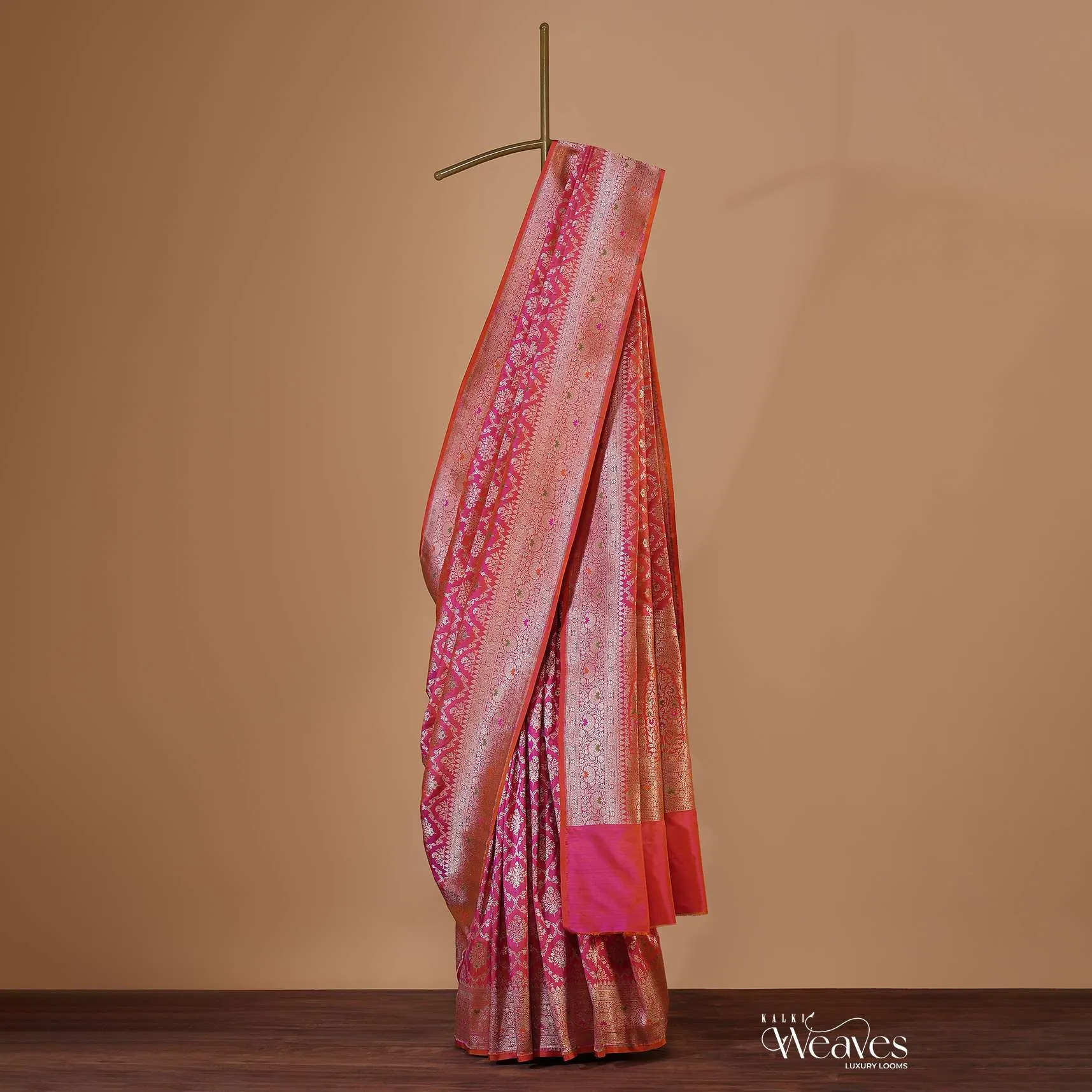 Hot Pink Handloom Saree In Uppada Silk With Meenakari Jaal-Zari Work And Unstitched Blouse