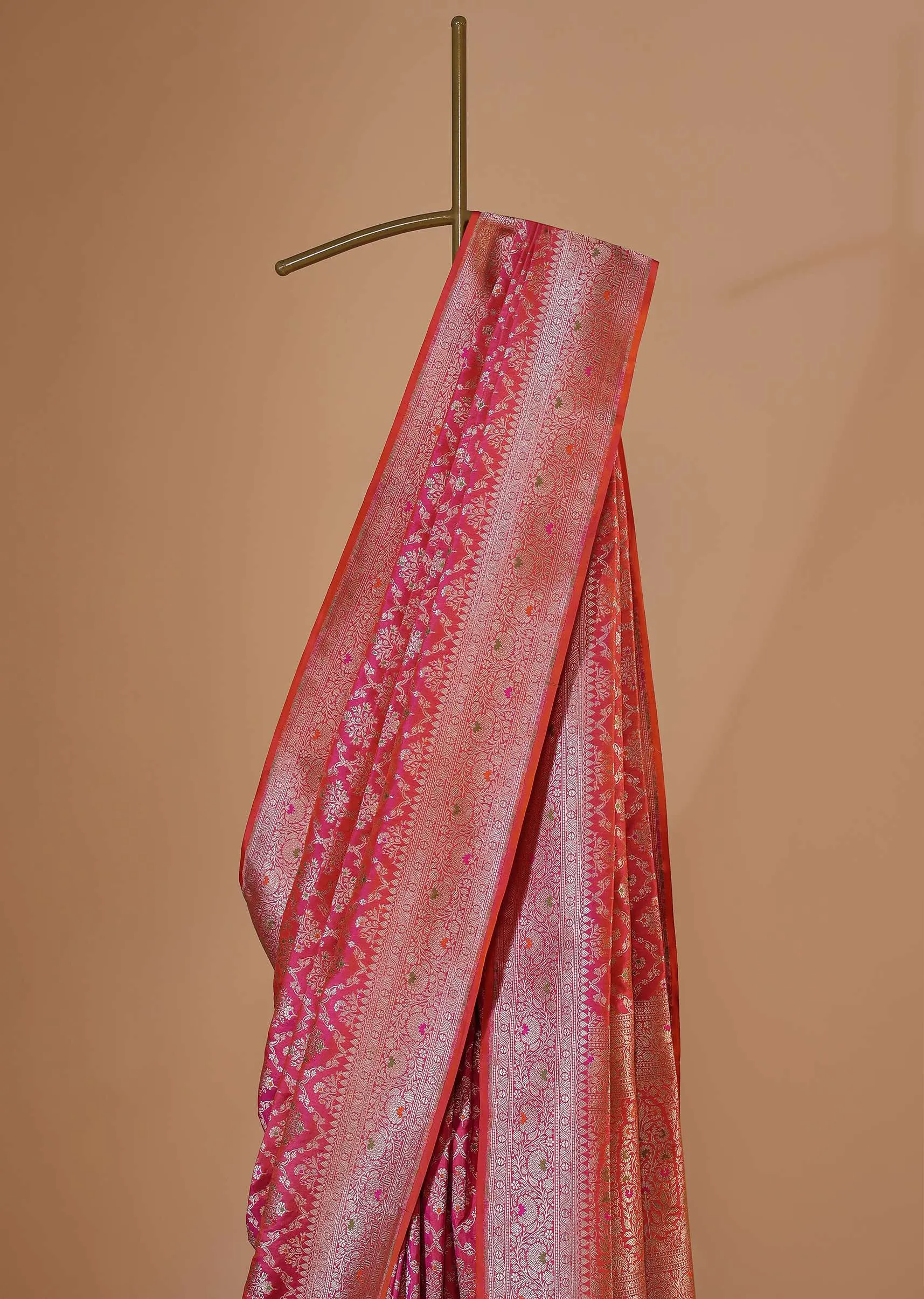 Hot Pink Handloom Saree In Uppada Silk With Meenakari Jaal-Zari Work And Unstitched Blouse