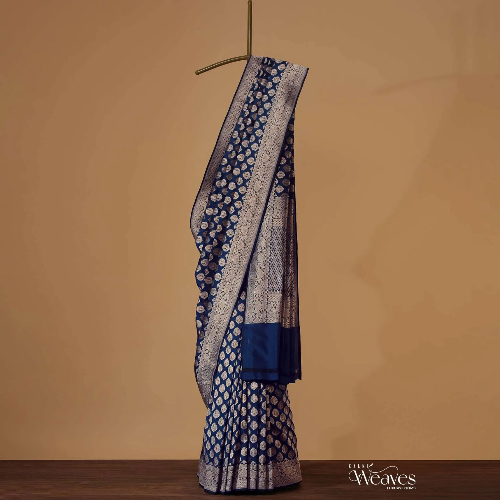 Midnight Blue Saree In Pure Banarasi Silk With Upada Zari Weave Butti Work