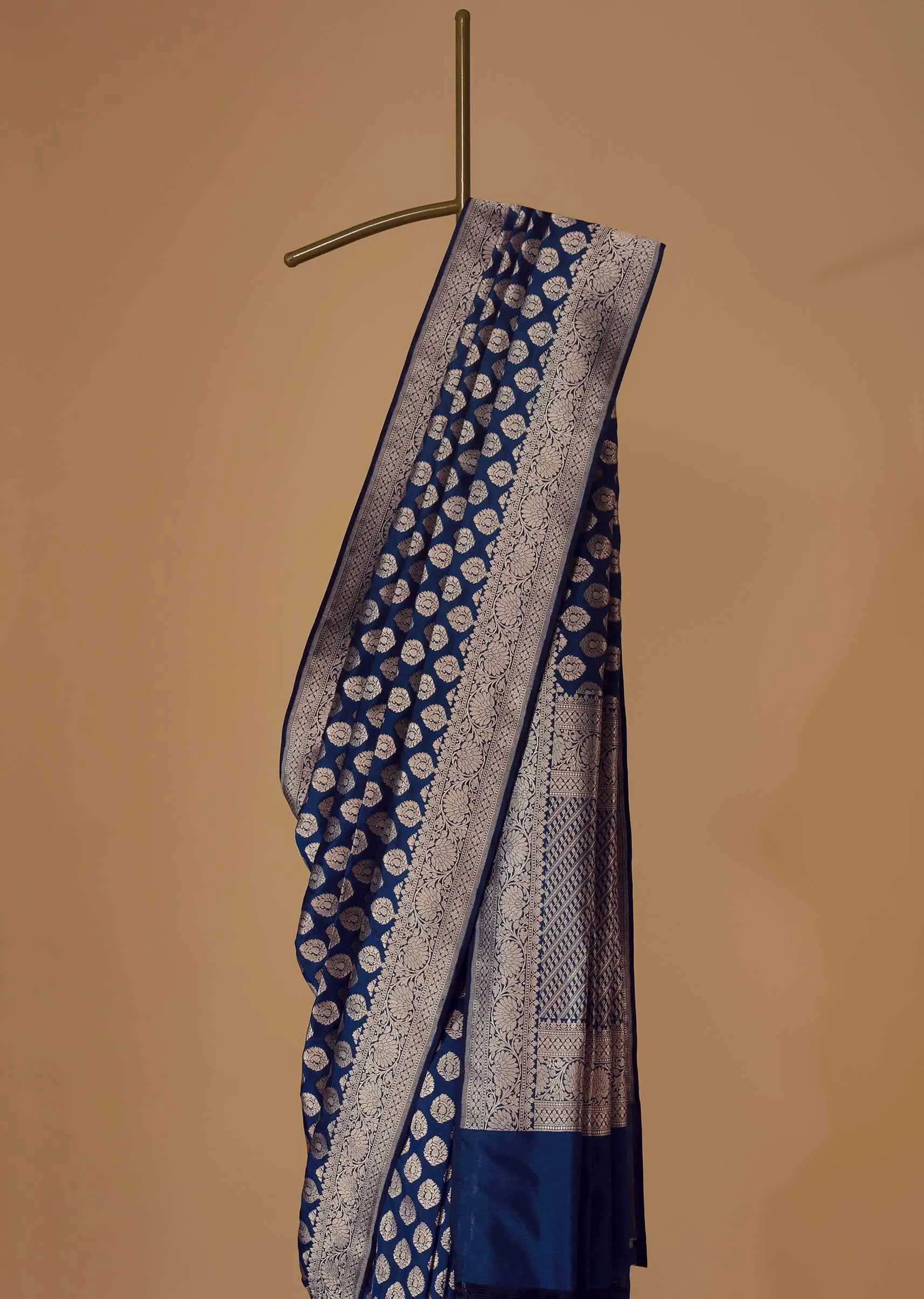 Midnight Blue Saree In Pure Banarasi Silk With Upada Zari Weave Butti Work