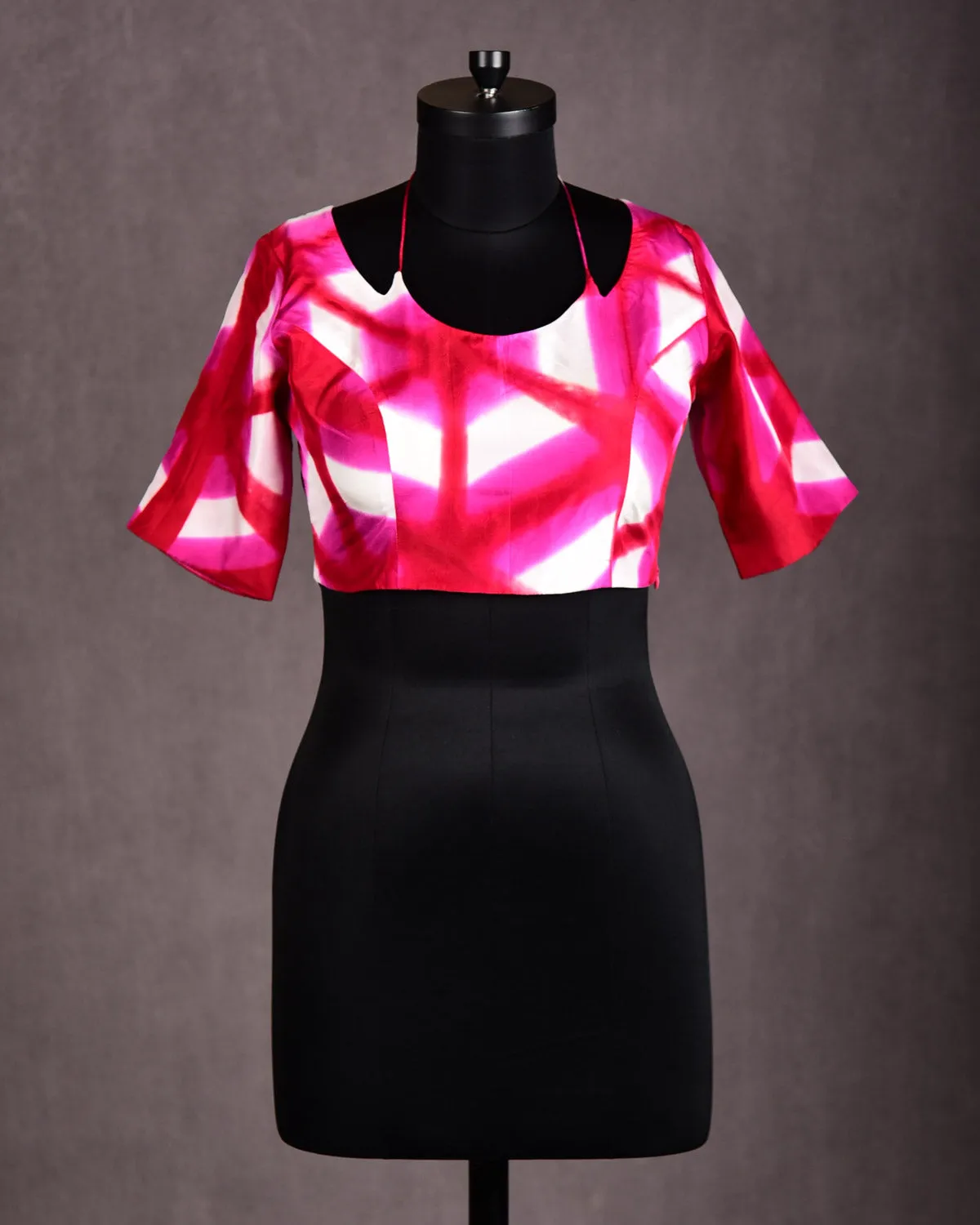Pink Abstract Print Princess-Cut Silk Blouse