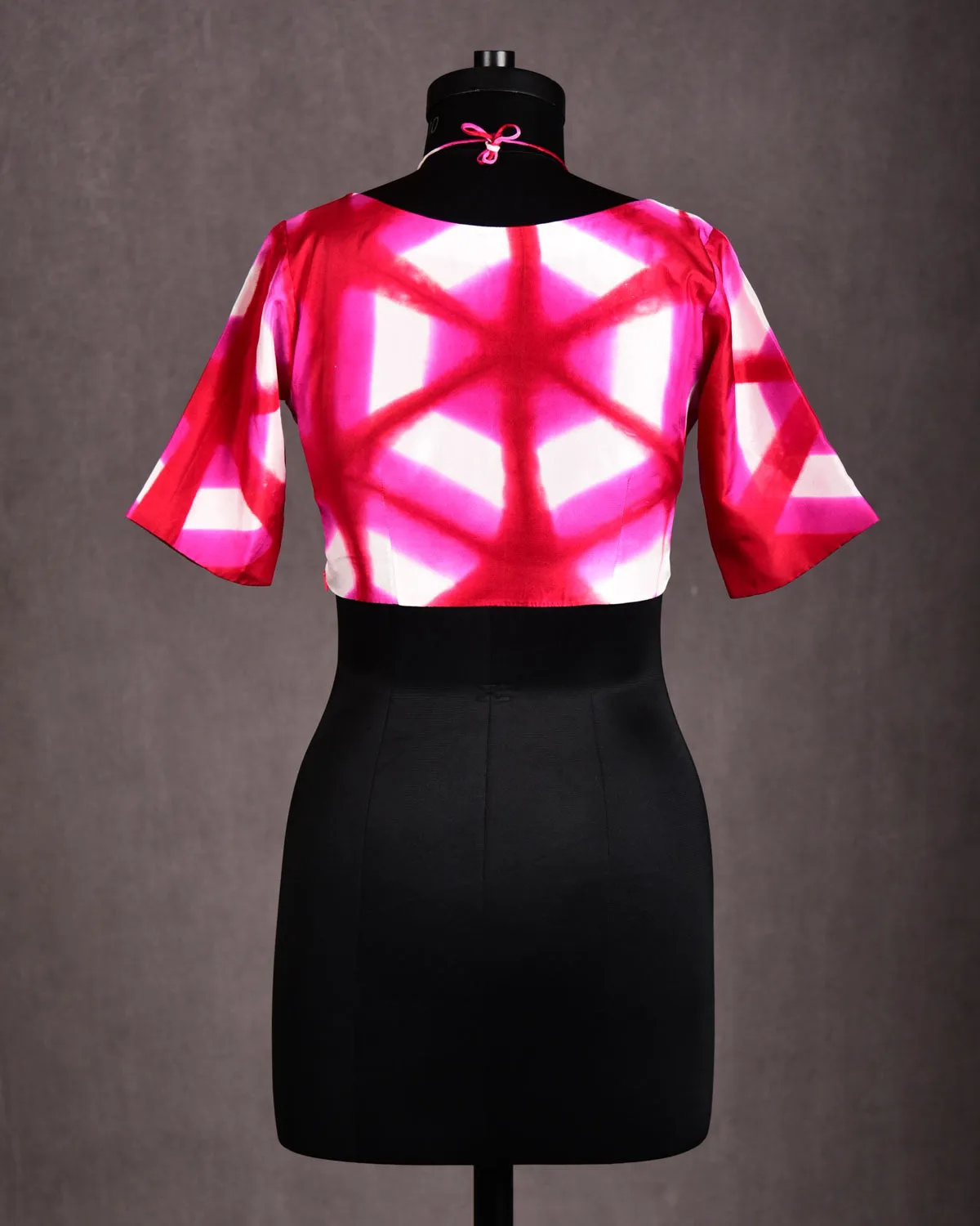 Pink Abstract Print Princess-Cut Silk Blouse