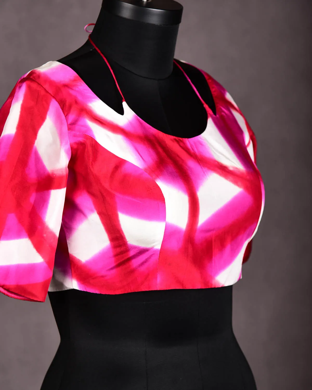 Pink Abstract Print Princess-Cut Silk Blouse