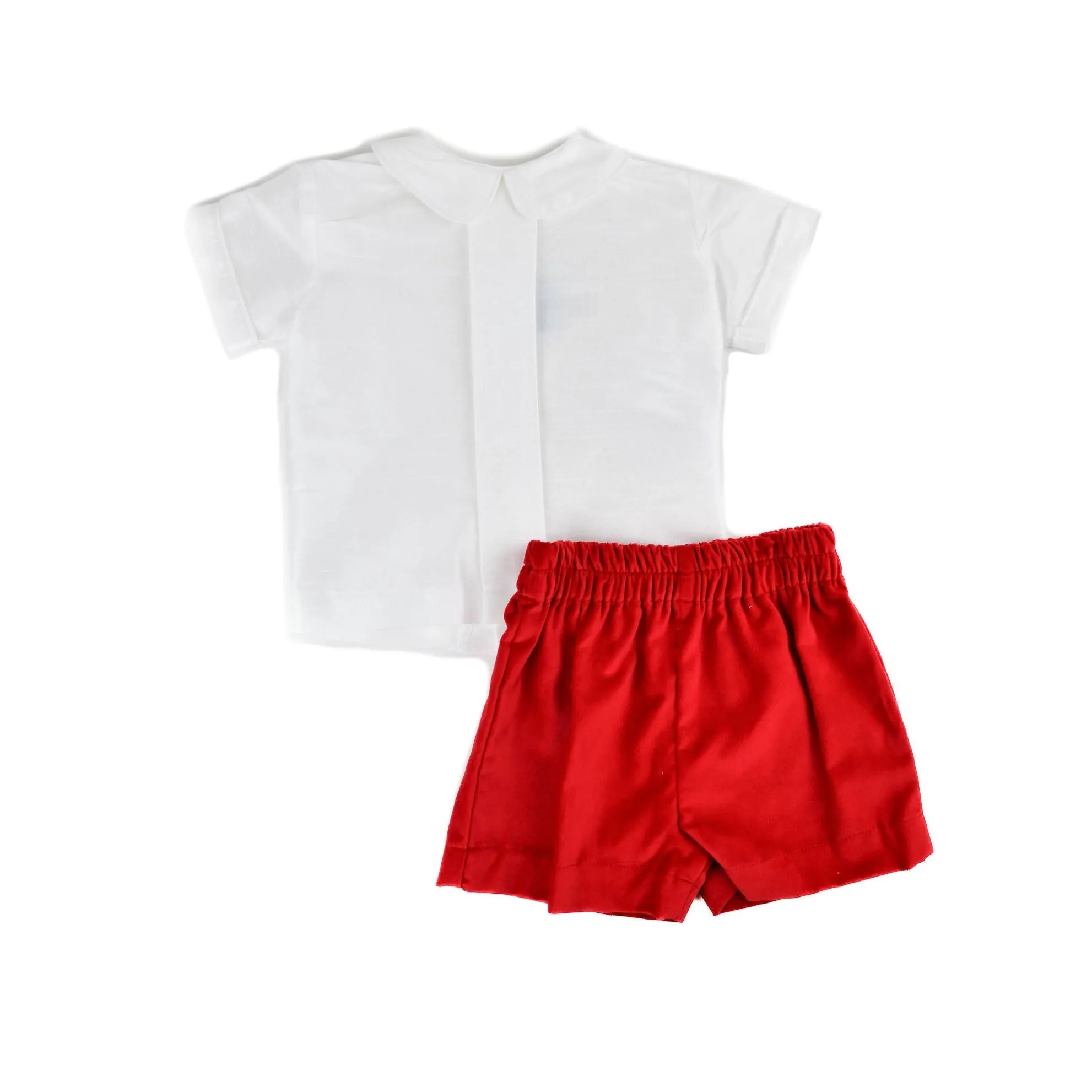 Pleat Shirt and Velvet Short Set - Red