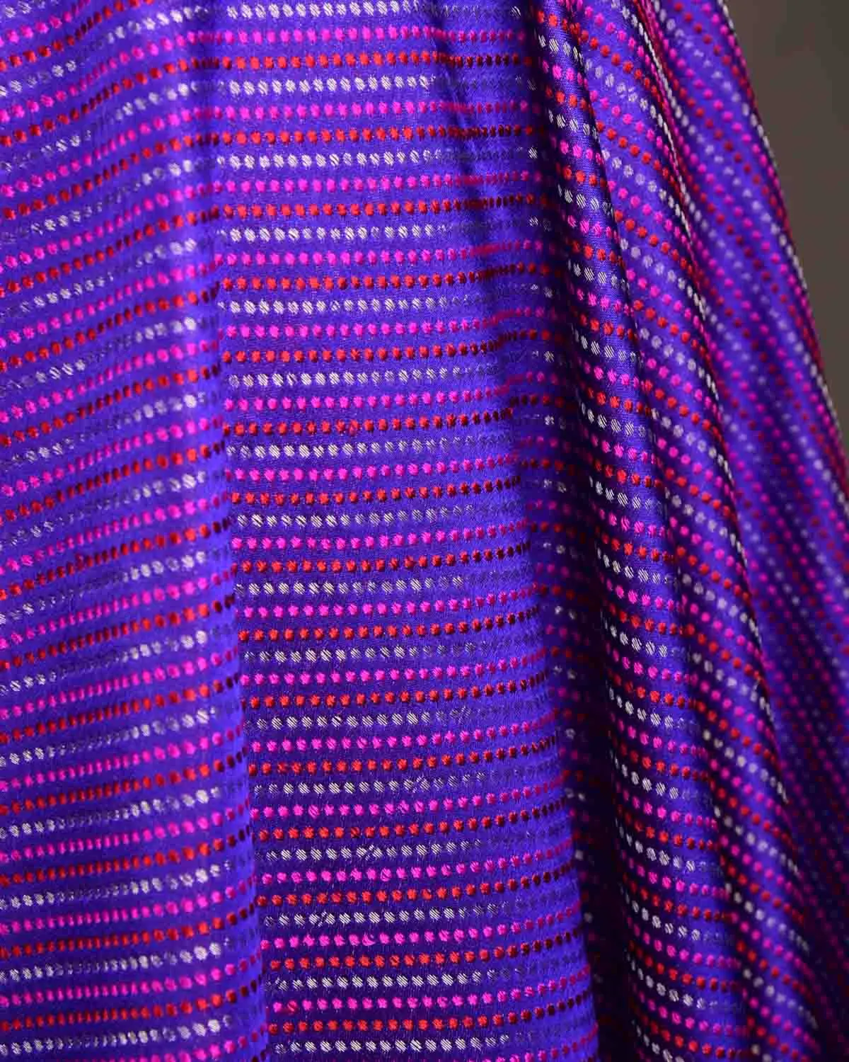Purple 3-color Diagonal Stripes Jamawar Handwoven Katan Silk Banarasi Fabric