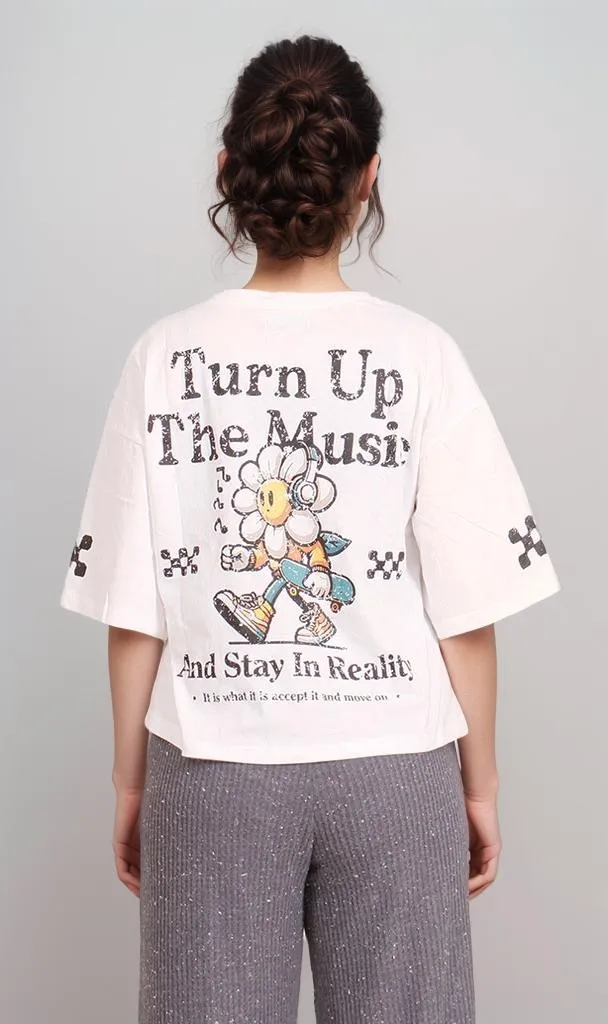 R206580-R206580 - Graphic Cropped T-Shirt - White