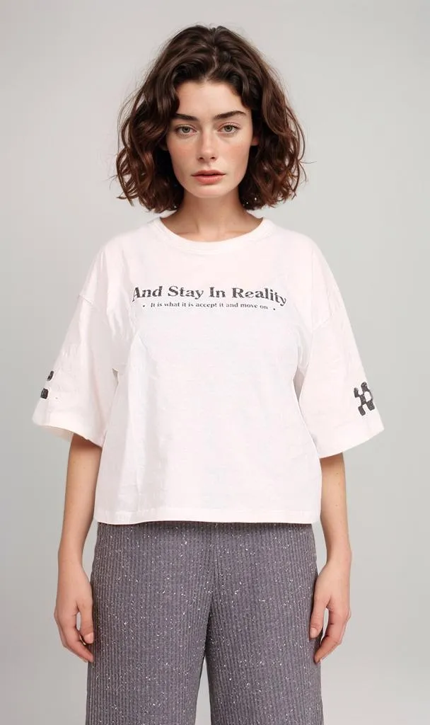 R206580-R206580 - Graphic Cropped T-Shirt - White