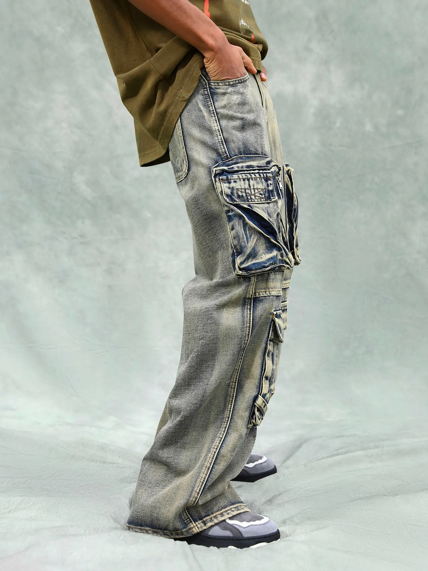 Sneakerhill Vintage Washed Multifunctional Denim Overalls - 1967