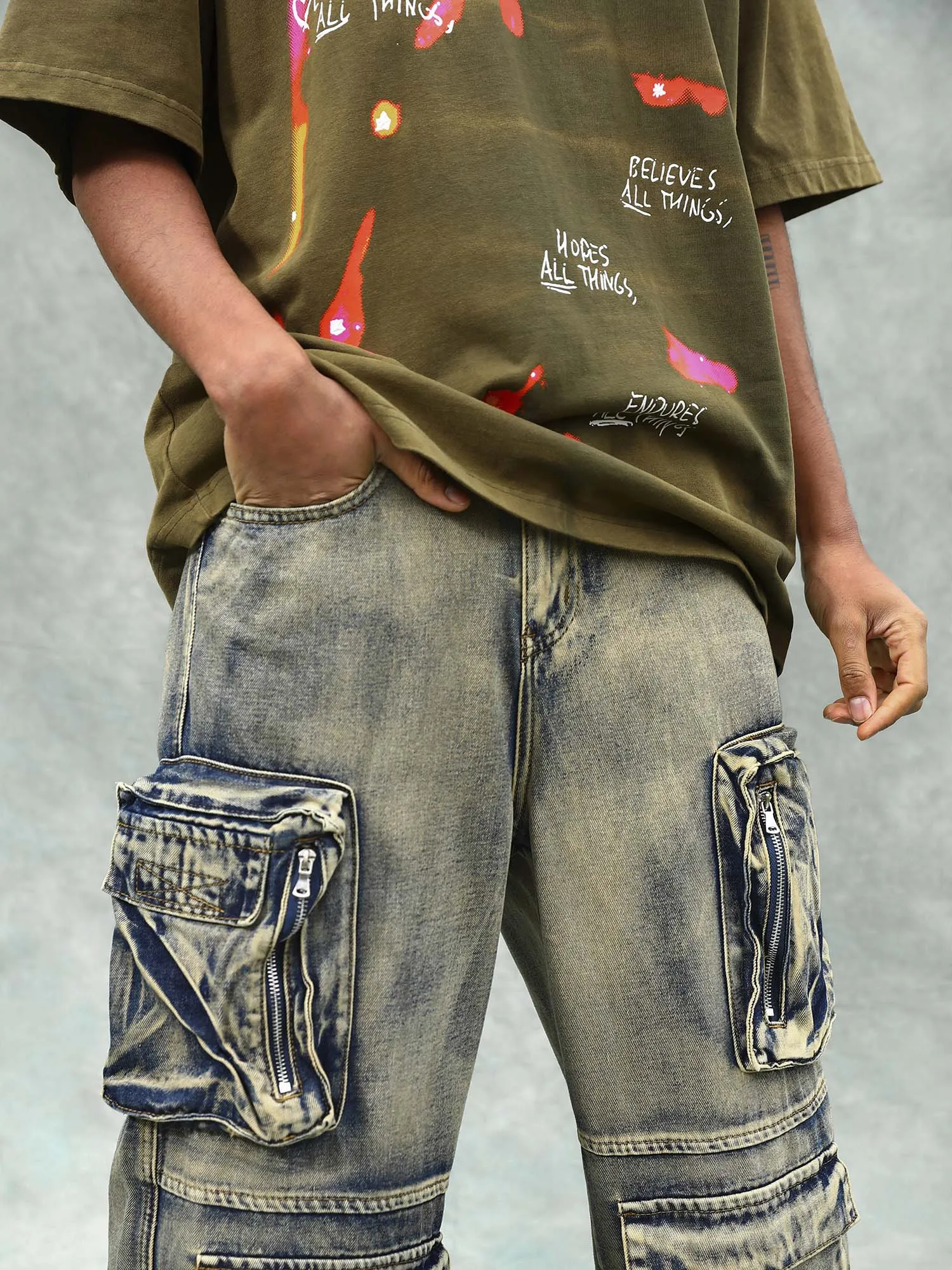 Sneakerhill Vintage Washed Multifunctional Denim Overalls - 1967