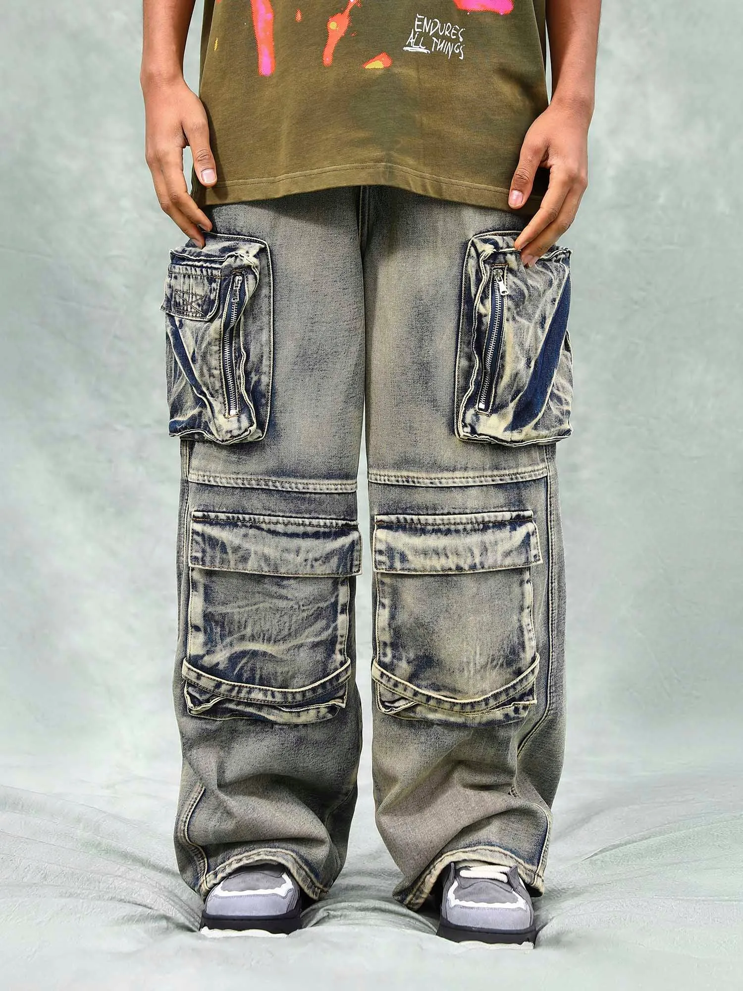 Sneakerhill Vintage Washed Multifunctional Denim Overalls - 1967