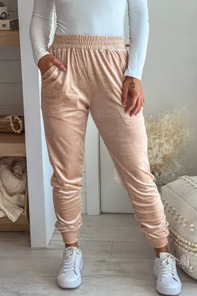 Taupe Velvet Jogger Pants
