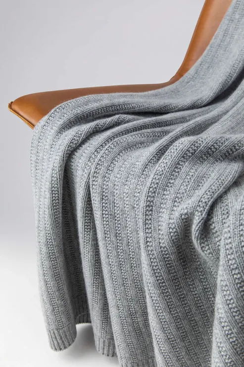 Texture Knitted Cashmere Throw in Light Grey by Johnstons of Elgin