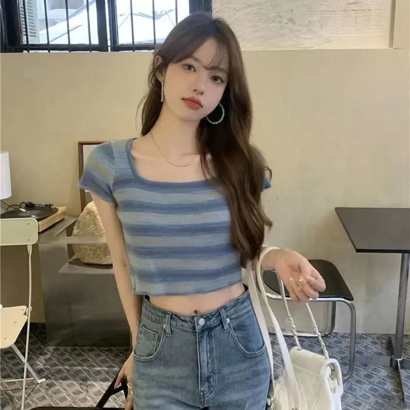 Vintage Stripe Knit Short T-shirt