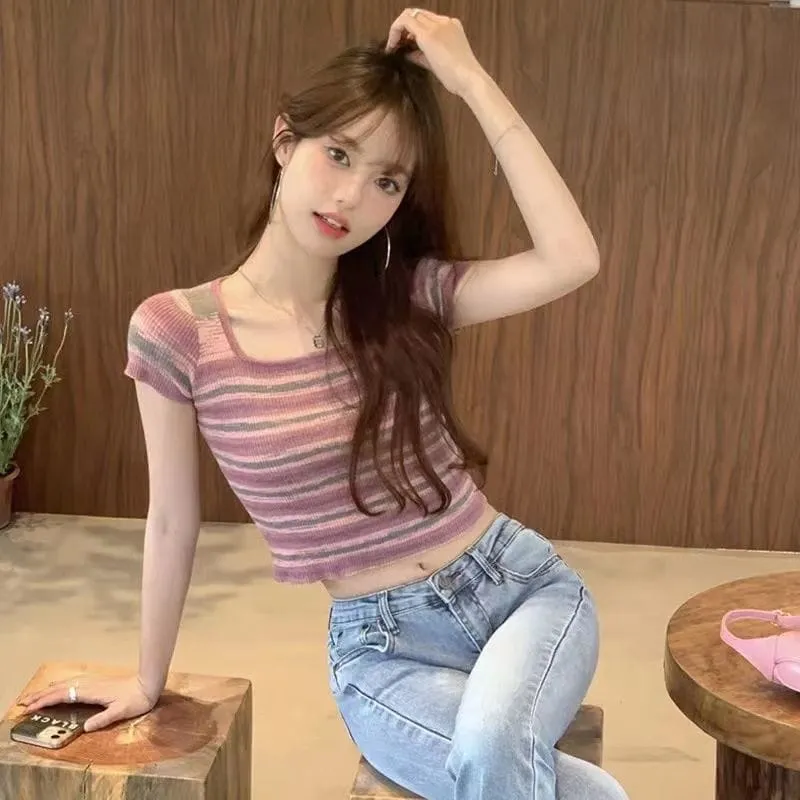 Vintage Stripe Knit Short T-shirt
