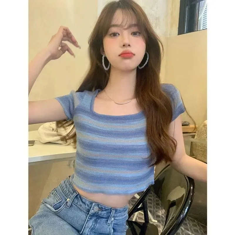 Vintage Stripe Knit Short T-shirt